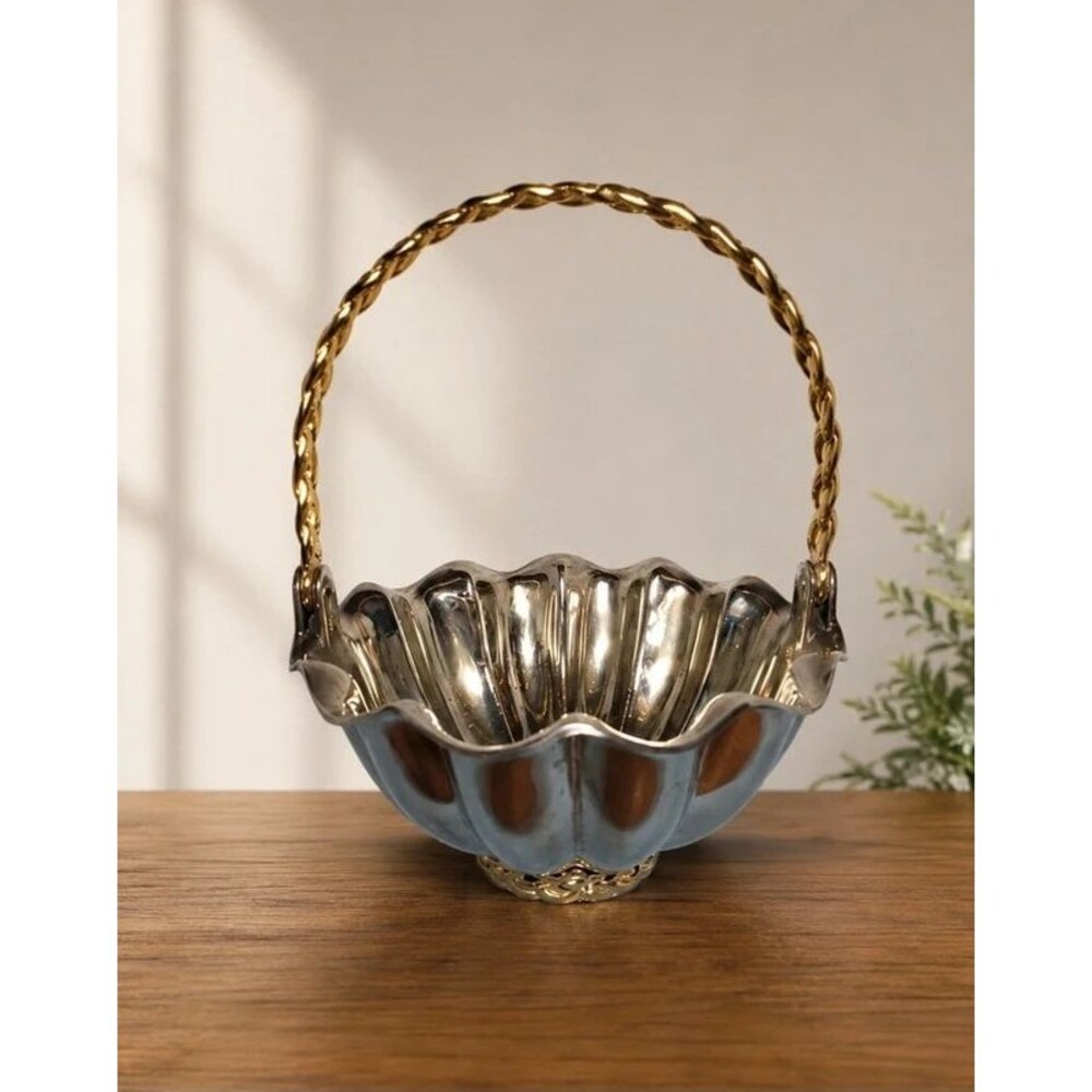 Vintage Silver Plated Basket with Gold Handle